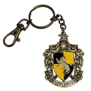 Harry Potter Hufflepuff Keychain House Crest‎ Brass Tone Yellow Black Hogwarts